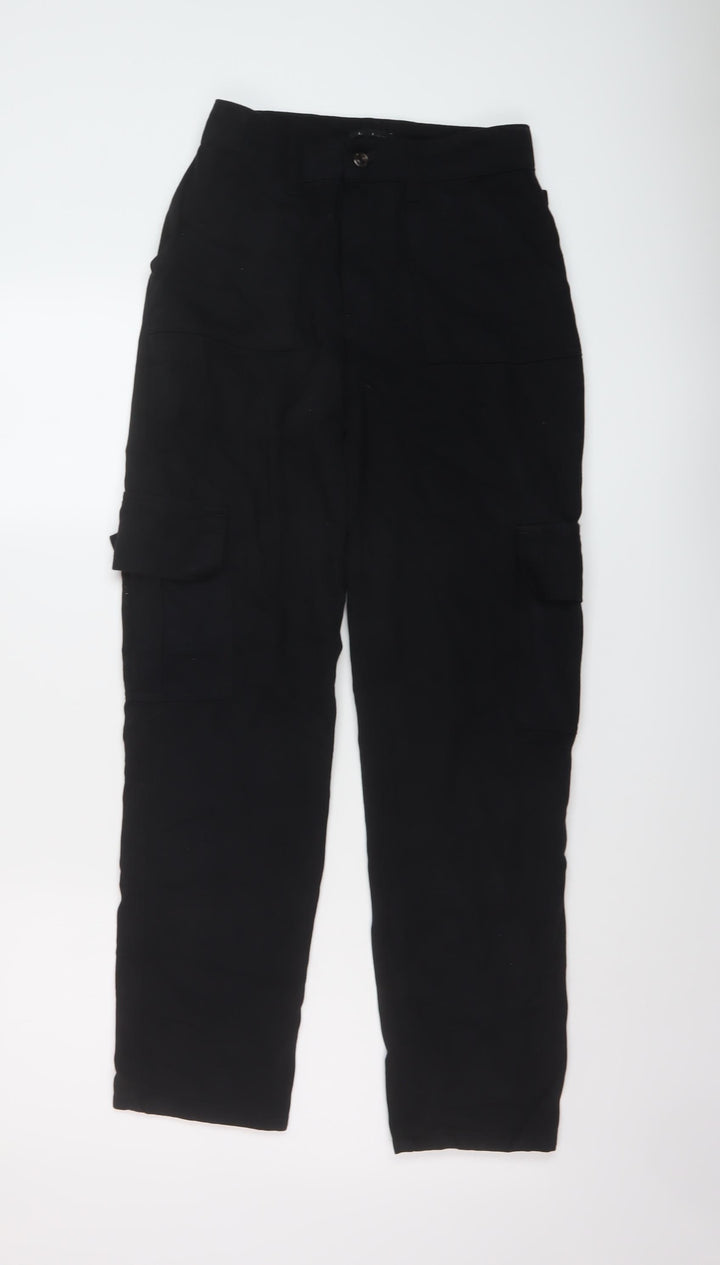 Boohoo Womens Black Cotton Cargo Trousers Size 4 L28 in Regular Button