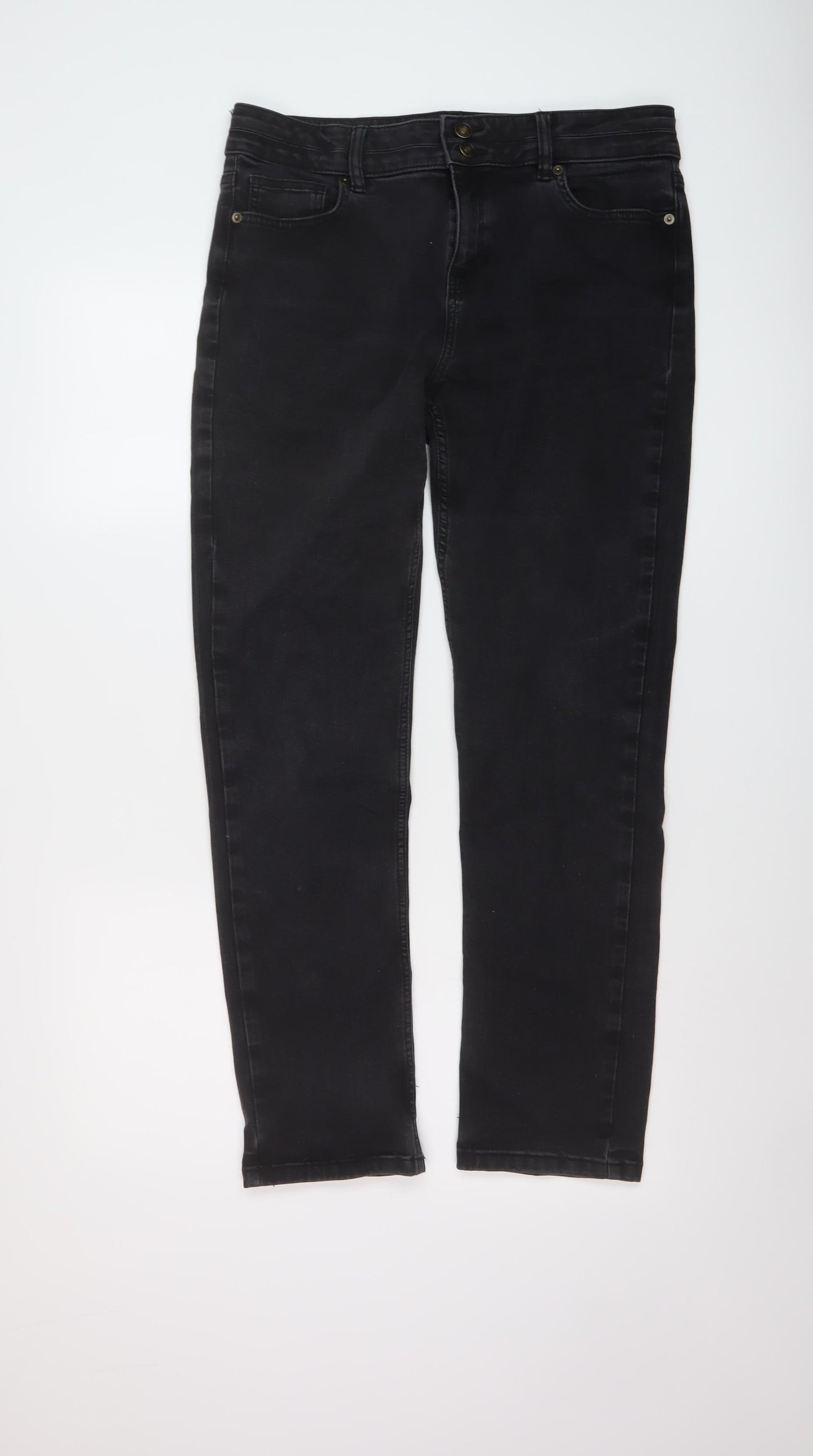 F&F Womens Grey Cotton Straight Jeans Size 14 L28 in Regular Button