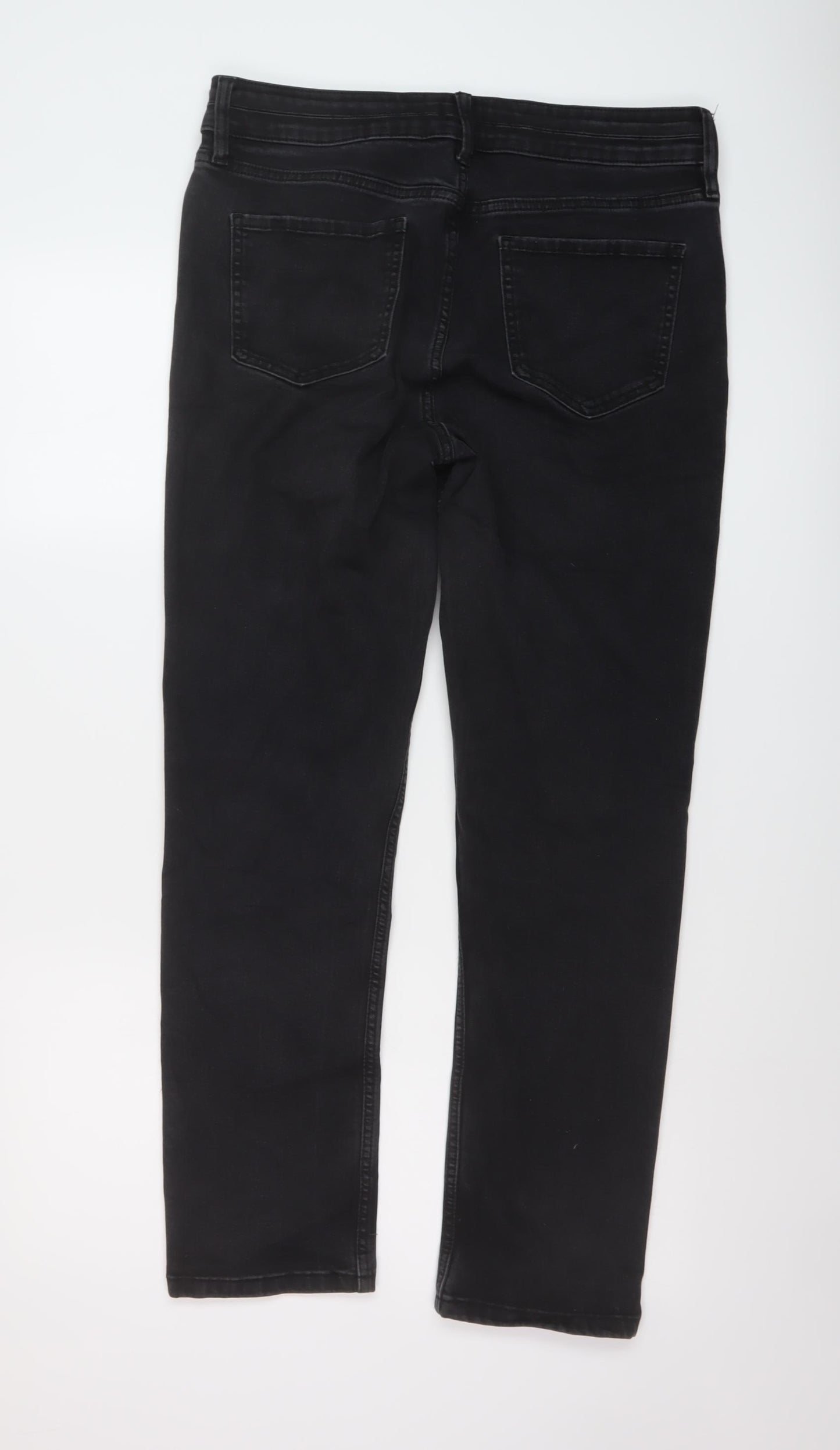 F&F Womens Grey Cotton Straight Jeans Size 14 L28 in Regular Button
