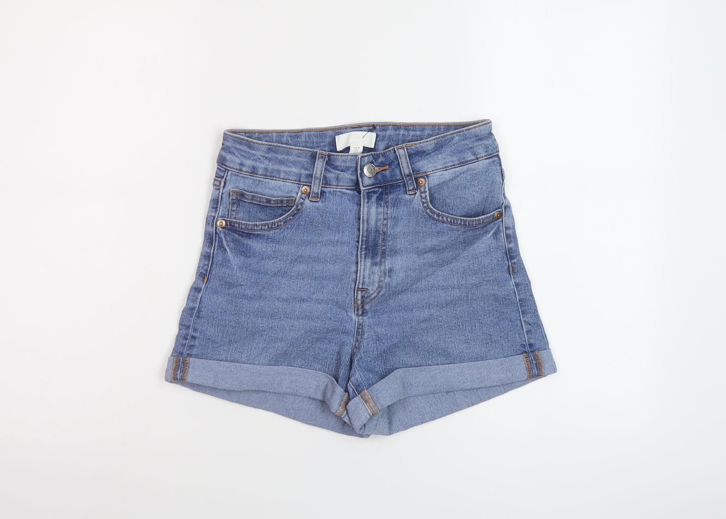H&M Womens Blue Cotton Hot Pants Shorts Size 10 L3 in Regular Button