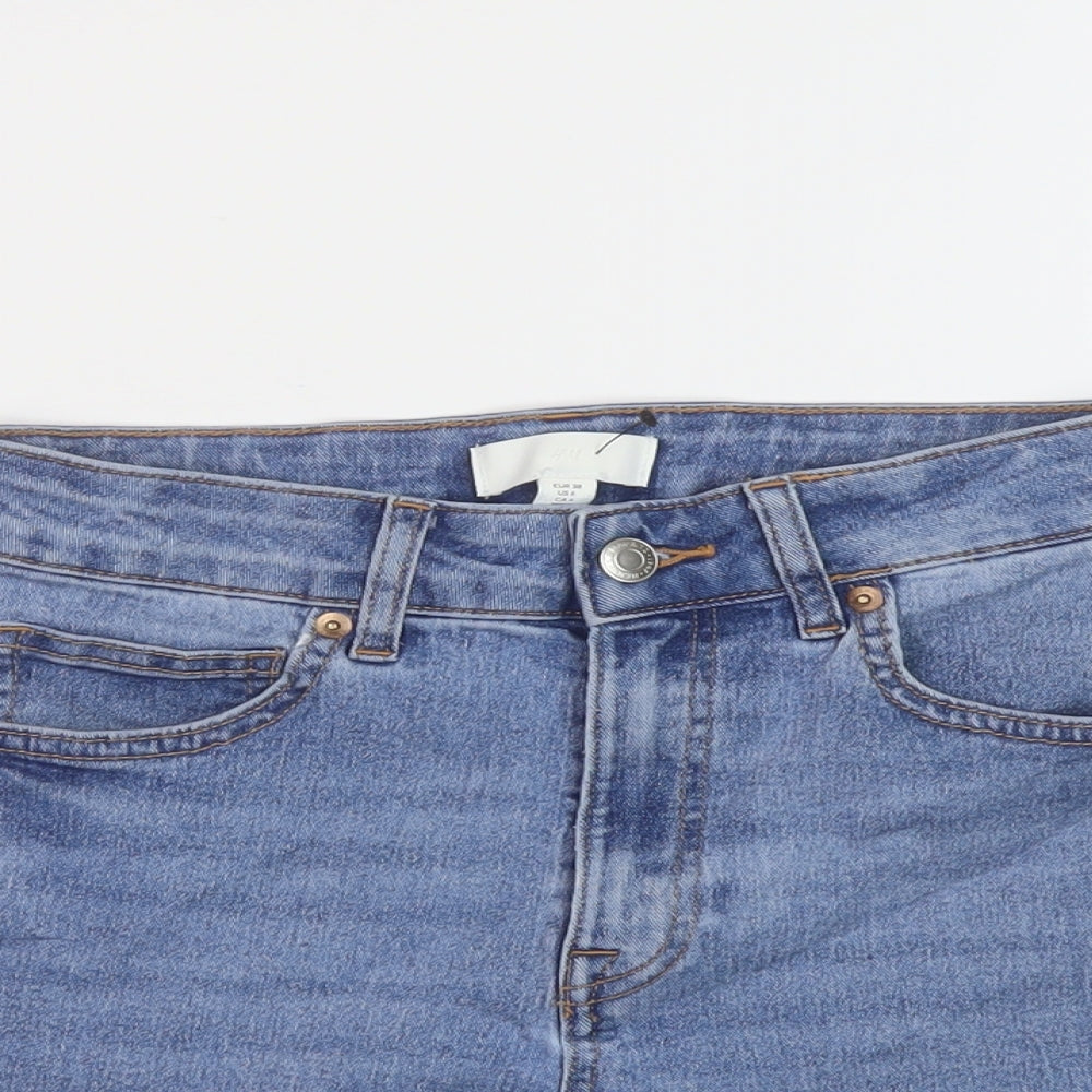 H&M Womens Blue Cotton Hot Pants Shorts Size 10 L3 in Regular Button