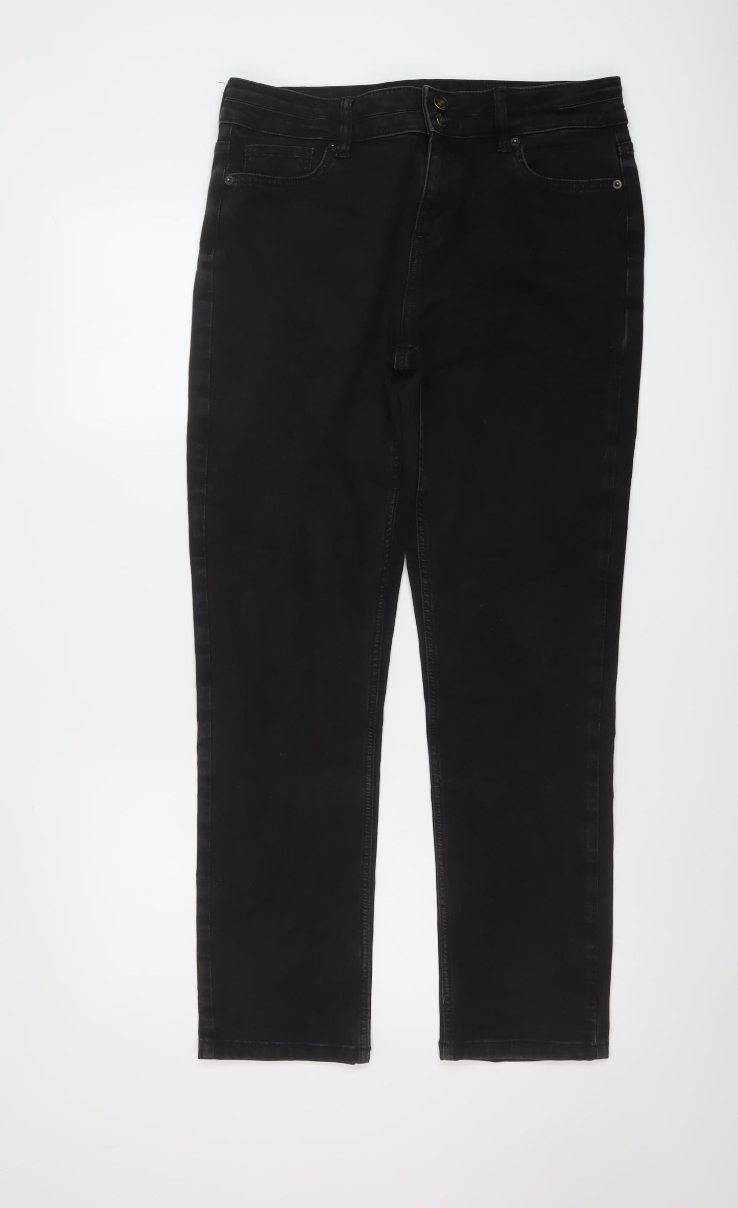 F&F Womens Grey Cotton Straight Jeans Size 14 L29 in Regular Button