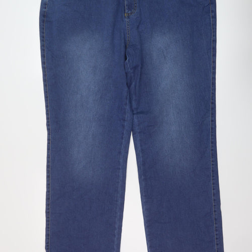 Evans Womens Blue Cotton Straight Jeans Size 42 in L31 in Regular Button
