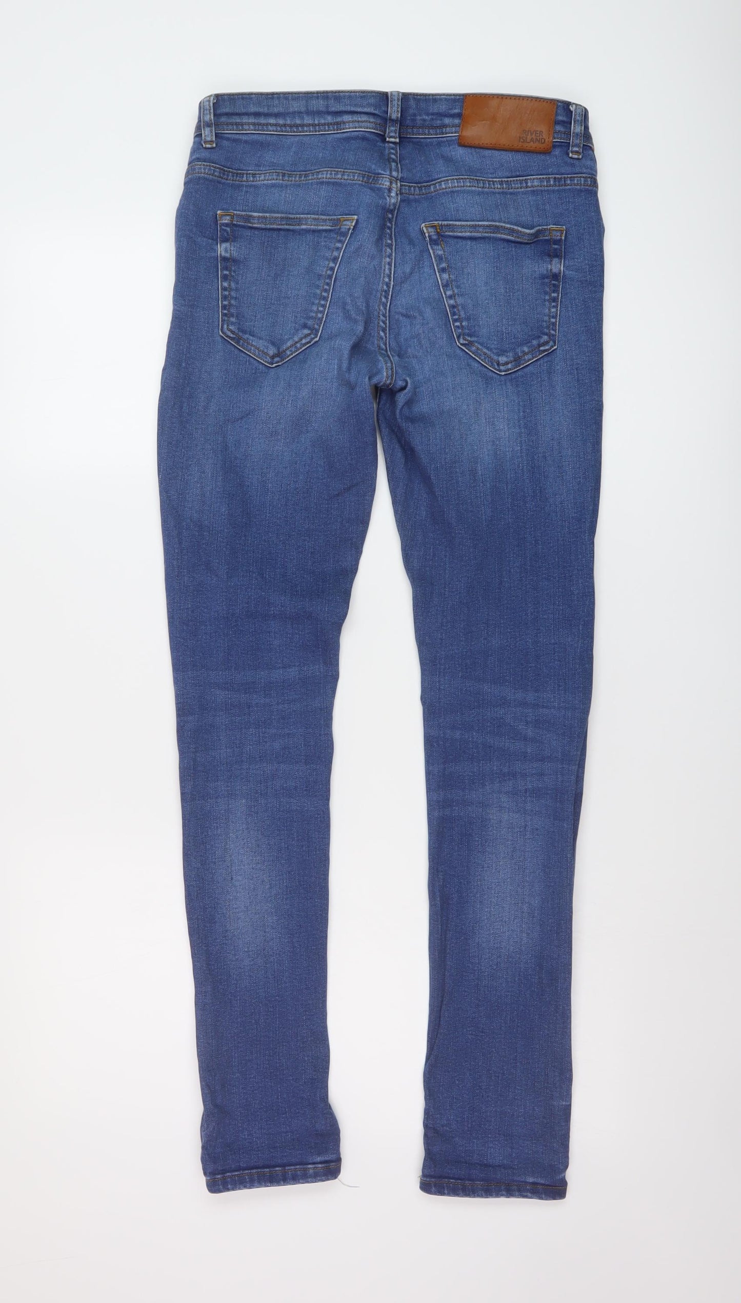 River Island Mens Blue Cotton Skinny Jeans Size 28 in L32 in Regular Button