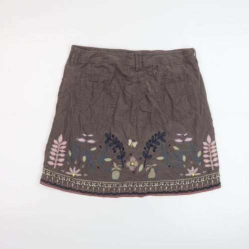 White Stuff Womens Brown Floral Cotton A-Line Skirt Size 10 Button