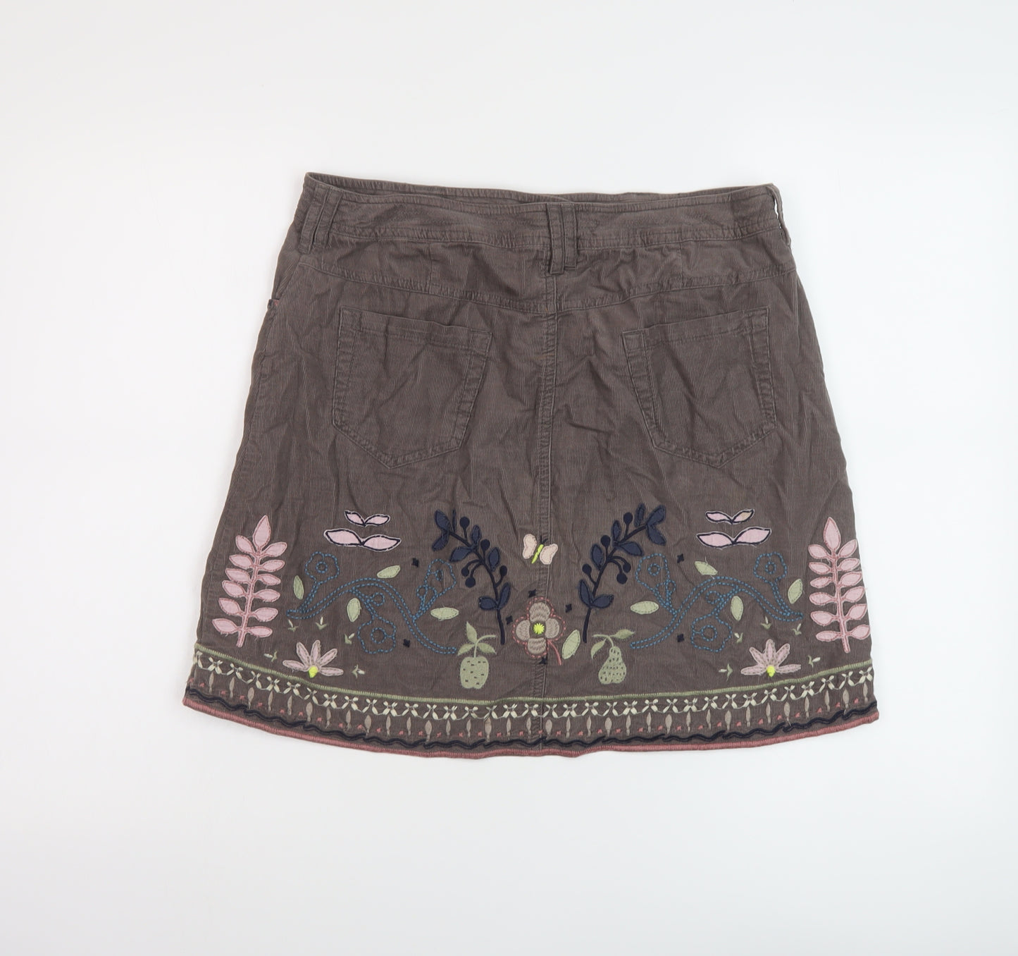 White Stuff Womens Brown Floral Cotton A-Line Skirt Size 10 Button