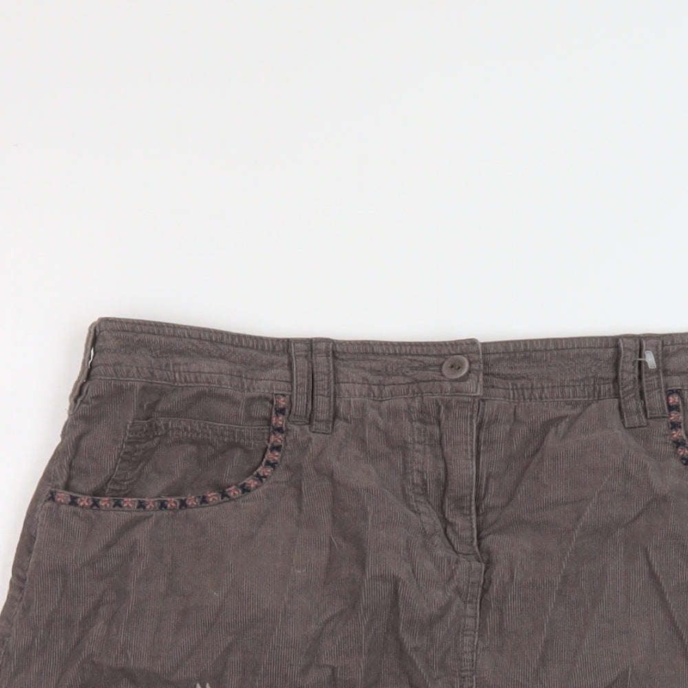 White Stuff Womens Brown Floral Cotton A-Line Skirt Size 10 Button
