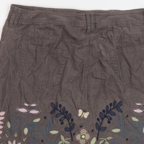 White Stuff Womens Brown Floral Cotton A-Line Skirt Size 10 Button