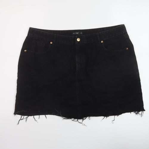 F&F Womens Black Cotton Mini Skirt Size 20 Button