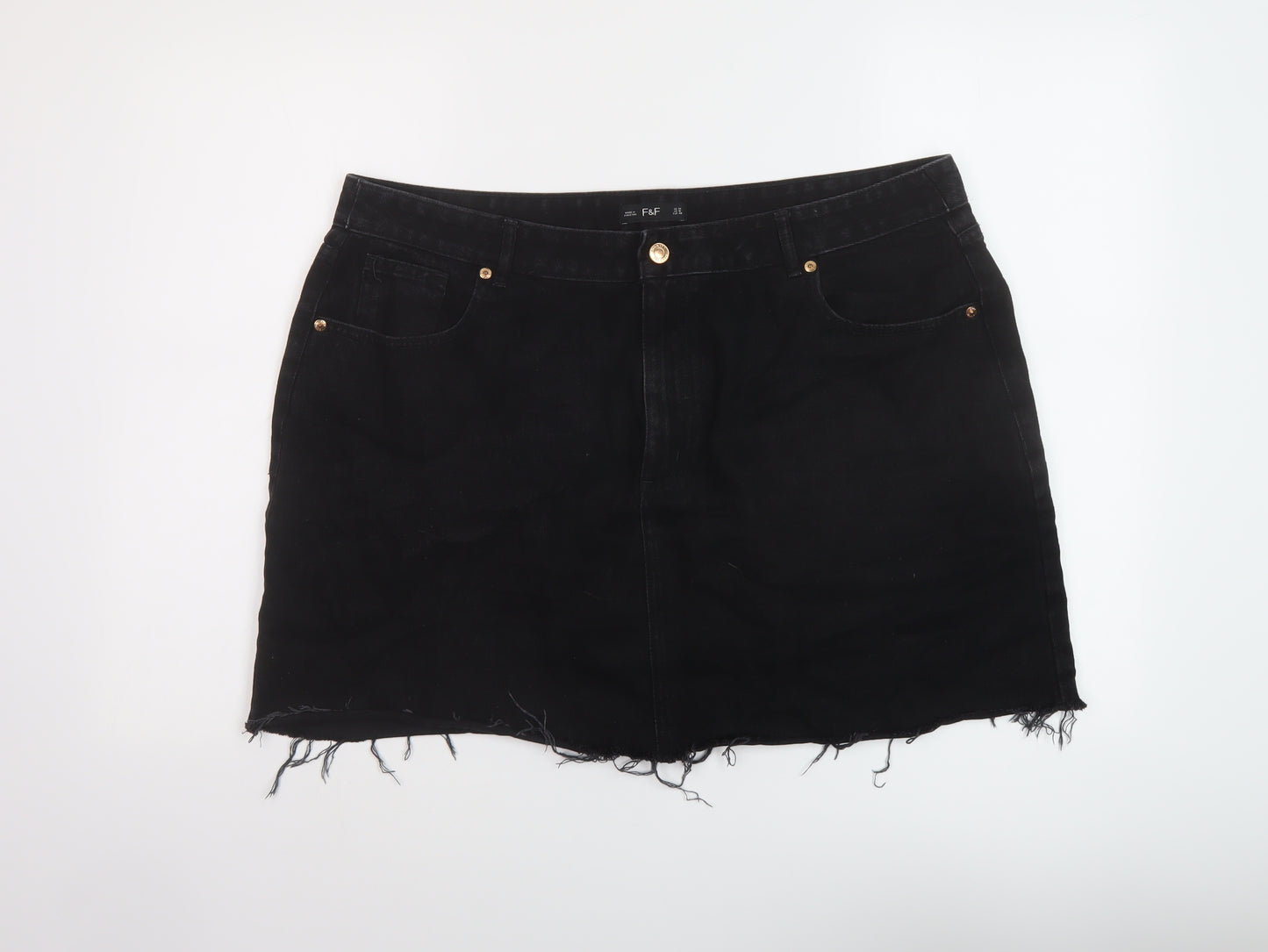 F&F Womens Black Cotton Mini Skirt Size 20 Button