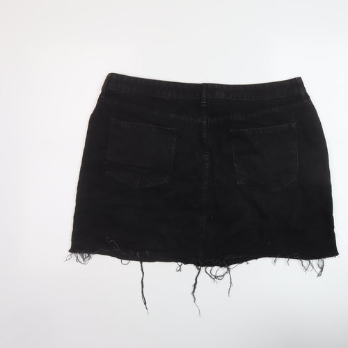 F&F Womens Black Cotton Mini Skirt Size 20 Button