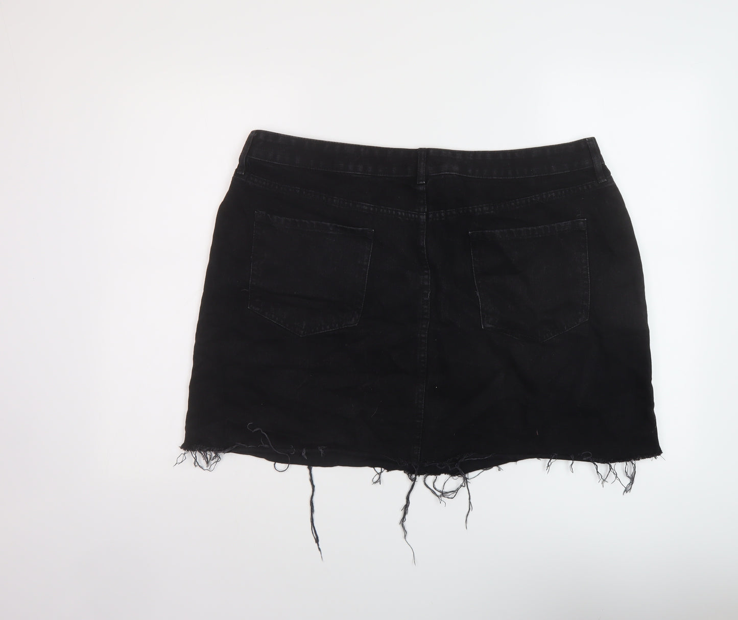 F&F Womens Black Cotton Mini Skirt Size 20 Button