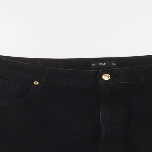 F&F Womens Black Cotton Mini Skirt Size 20 Button