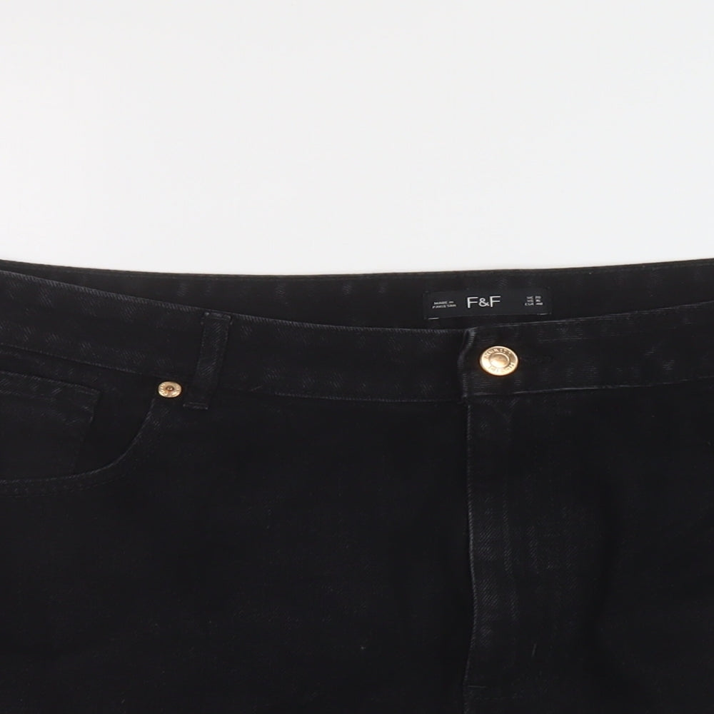 F&F Womens Black Cotton Mini Skirt Size 20 Button