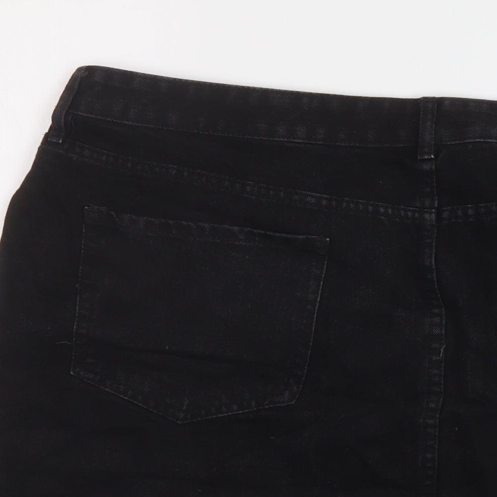 F&F Womens Black Cotton Mini Skirt Size 20 Button