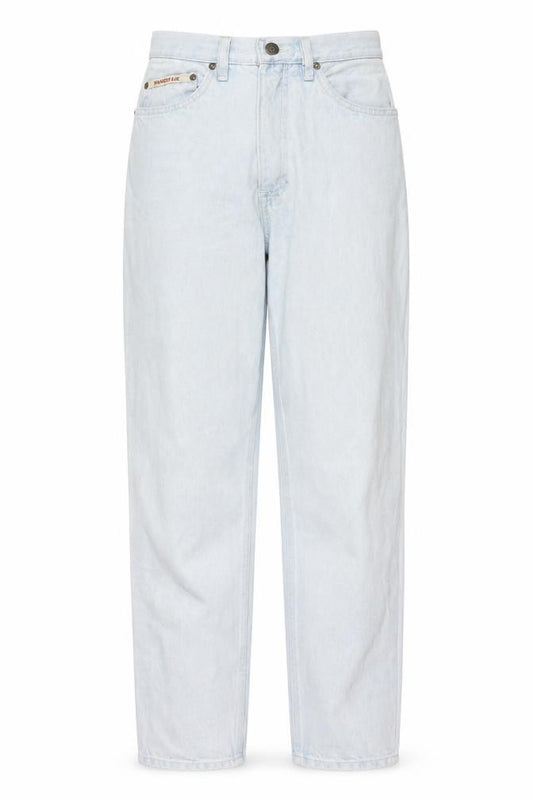 Front view of Rambler women’s blue cotton mom jeans, size UK 24, in, 28-inch leg regular button