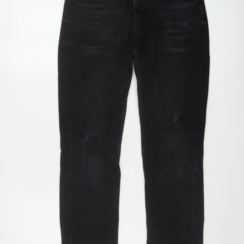 Zara Womens Black Cotton Straight Jeans Size 8 L26 in Regular Button