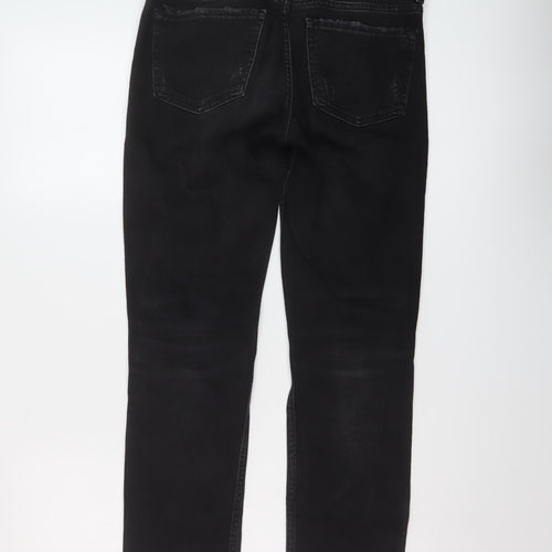 Zara Womens Black Cotton Straight Jeans Size 8 L26 in Regular Button