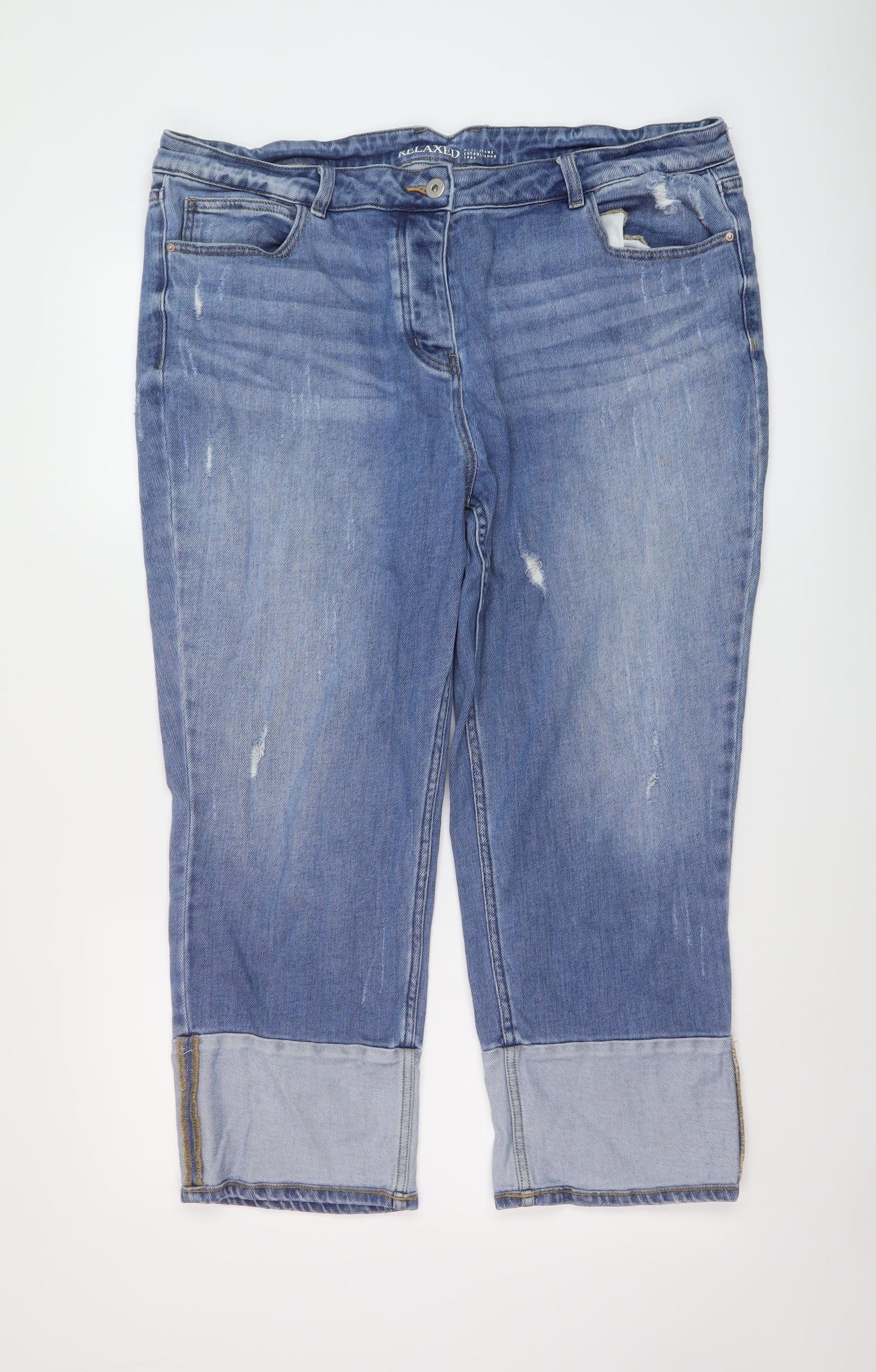 NEXT Womens Blue Cotton Cropped Jeans Size 18 L25 in Regular Button
