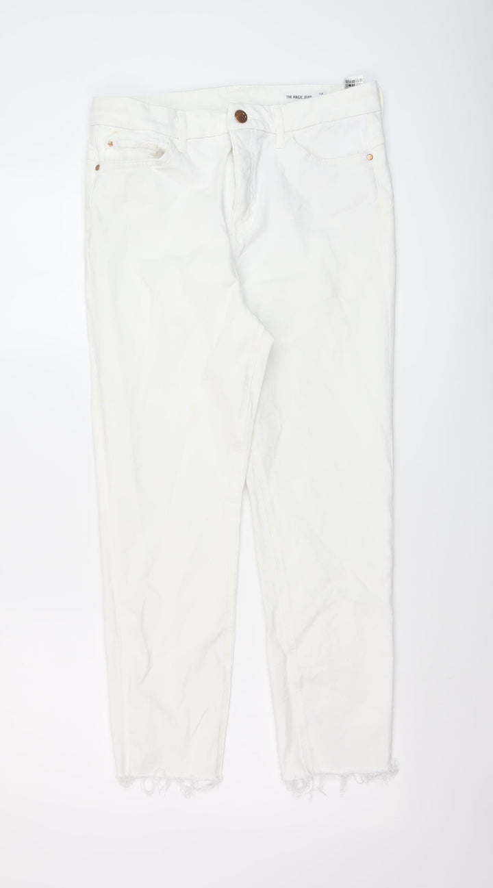 Marks and Spencer Womens White Cotton Skinny Jeans Size 14 L24 in Regular Button