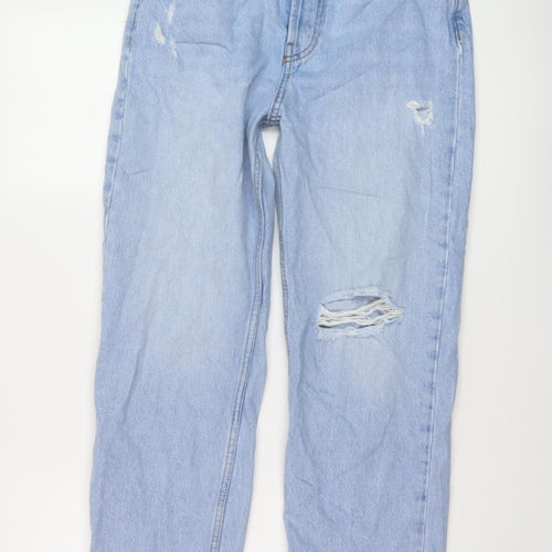 Pull&Bear Womens Blue Cotton Mom Jeans Size 10 L26 in Regular Button