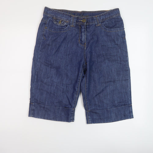 BHS Womens Blue Cotton Bermuda Shorts Size 14 L14 in Regular Button