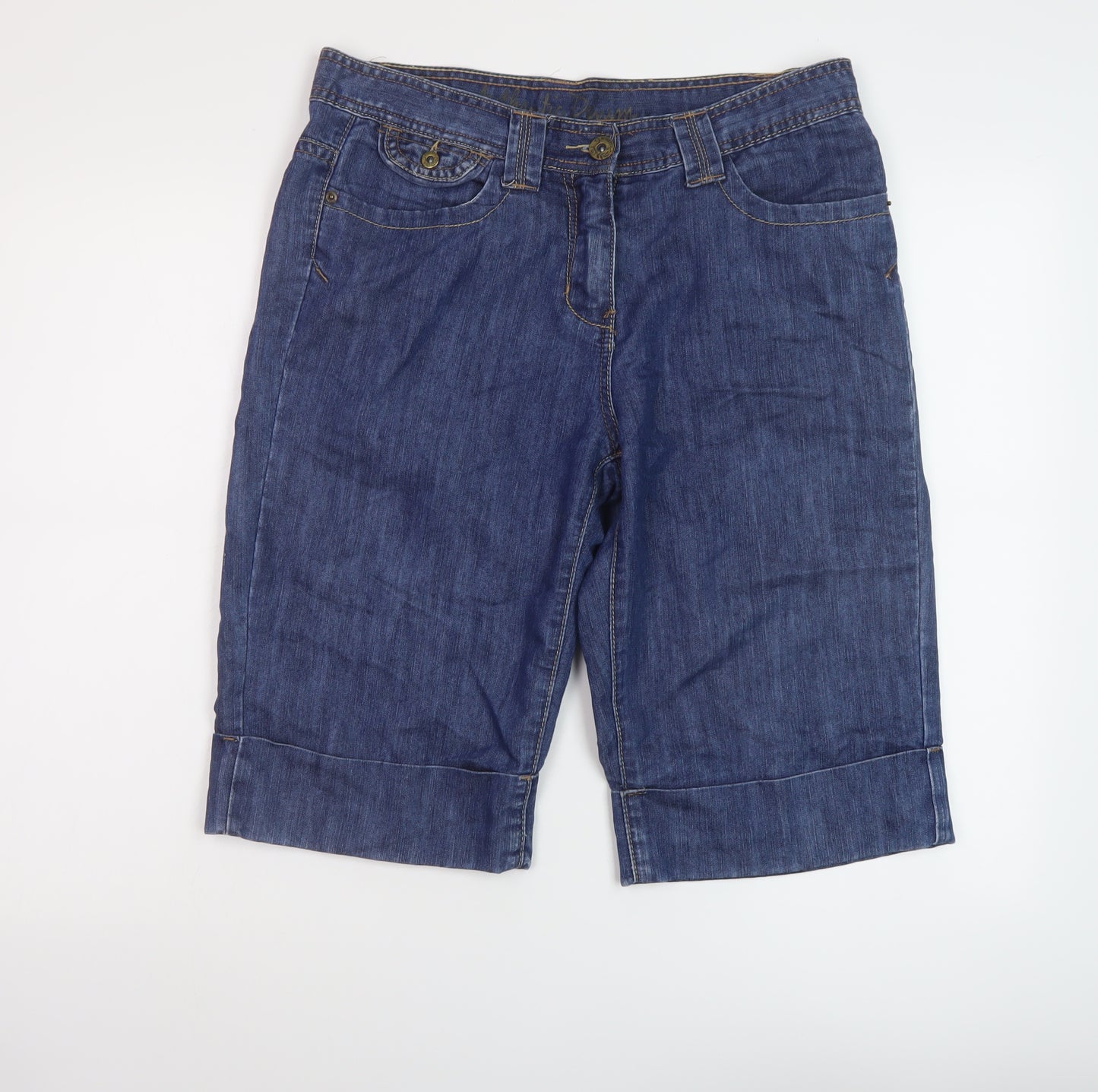 BHS Womens Blue Cotton Bermuda Shorts Size 14 L14 in Regular Button