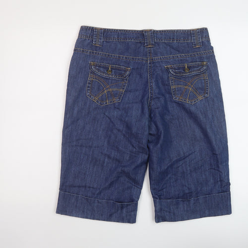 BHS Womens Blue Cotton Bermuda Shorts Size 14 L14 in Regular Button