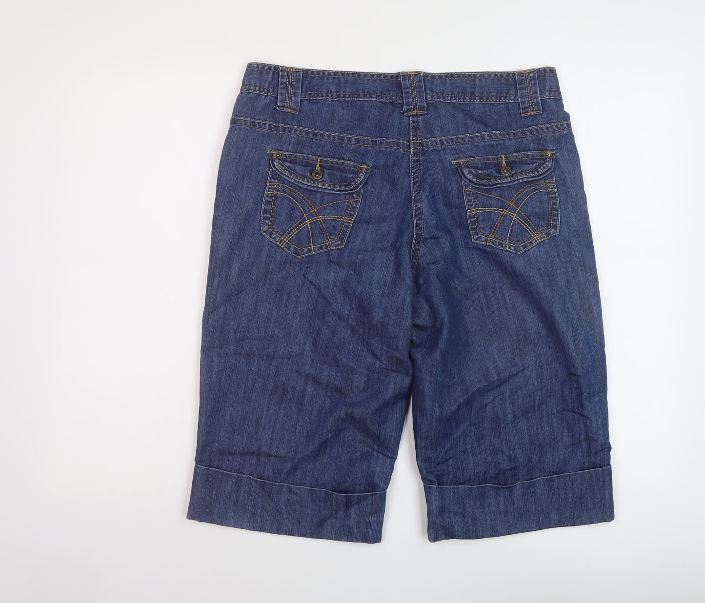 BHS Womens Blue Cotton Bermuda Shorts Size 14 L14 in Regular Button
