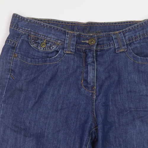 BHS Womens Blue Cotton Bermuda Shorts Size 14 L14 in Regular Button