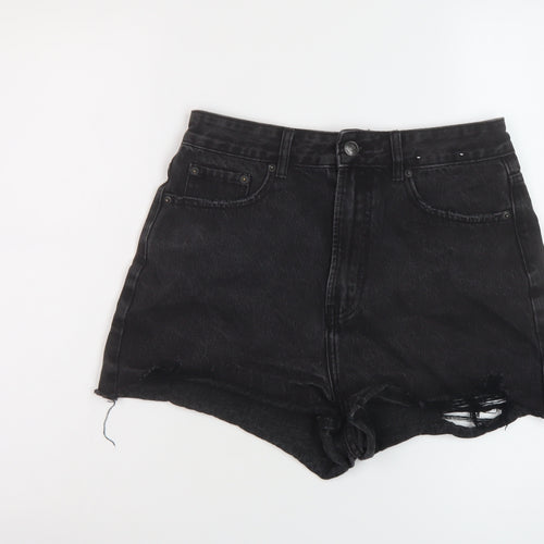 Glassons Womens Black Cotton Mom Shorts Size 10 L3 in Regular Button