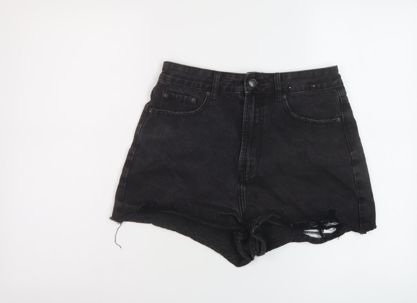 Glassons Womens Black Cotton Mom Shorts Size 10 L3 in Regular Button