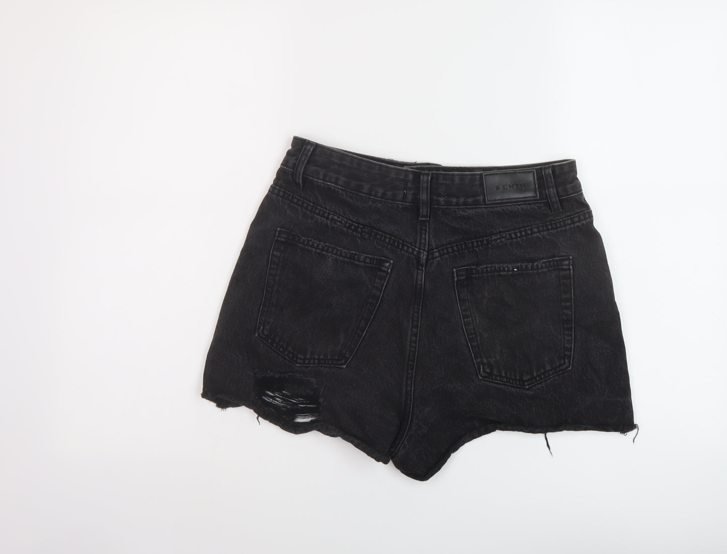 Glassons Womens Black Cotton Mom Shorts Size 10 L3 in Regular Button