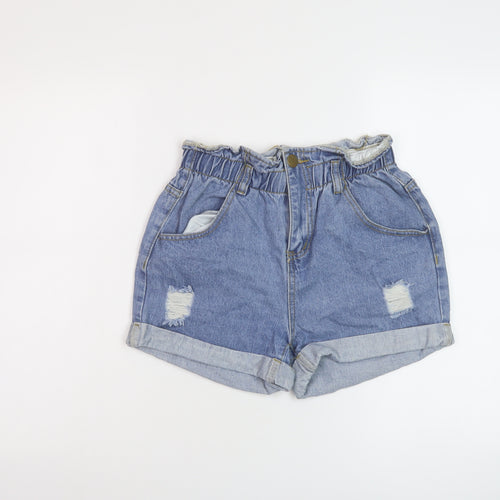 Nasty Gal Womens Blue Cotton Paperbag Shorts Size 6 L3 in Regular Button