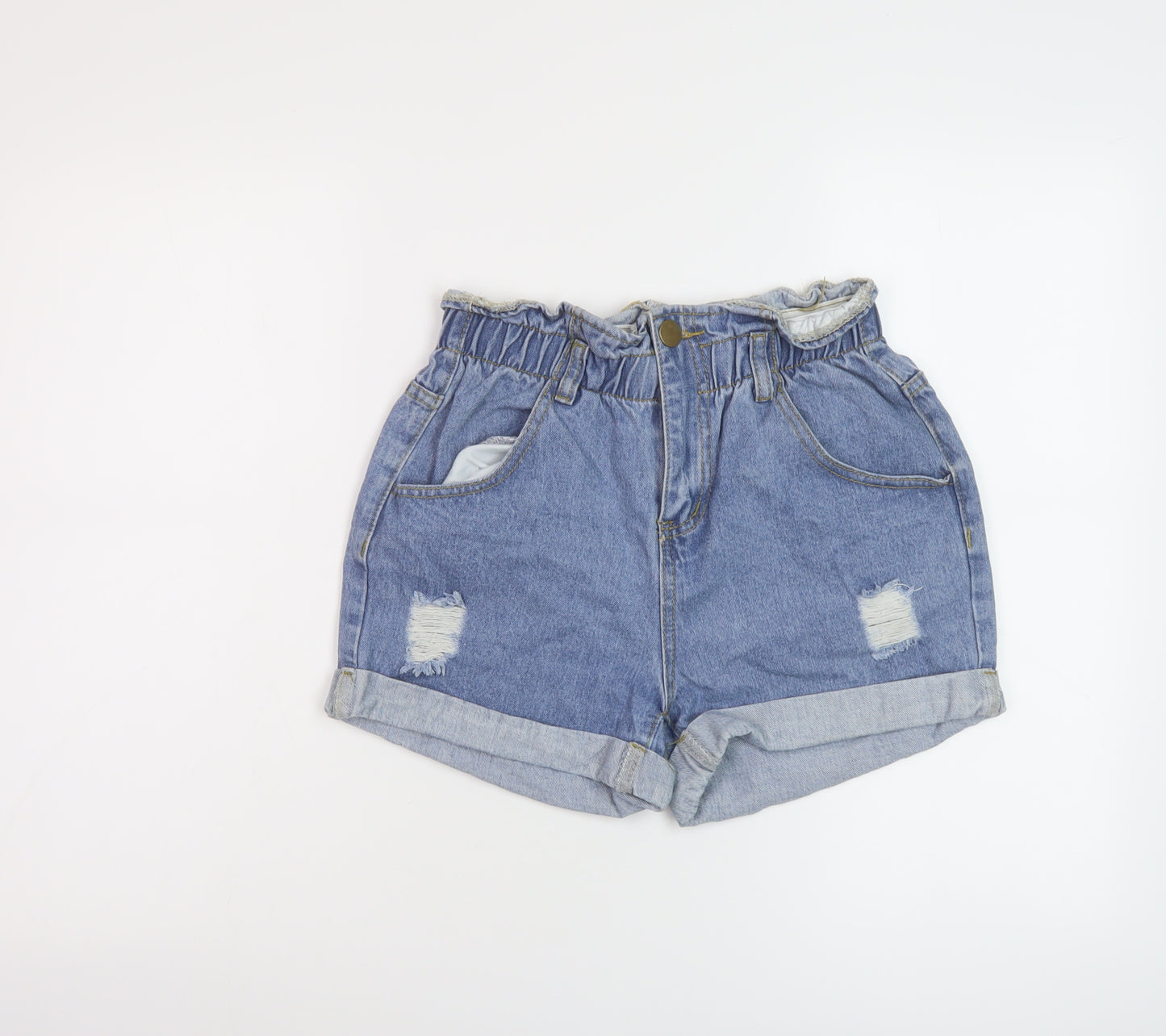 Nasty Gal Womens Blue Cotton Paperbag Shorts Size 6 L3 in Regular Button