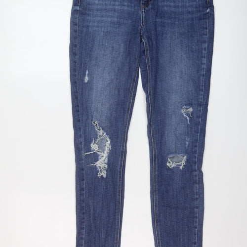 River Island Womens Blue Cotton Skinny Jeans Size 12 L30 in Regular Button