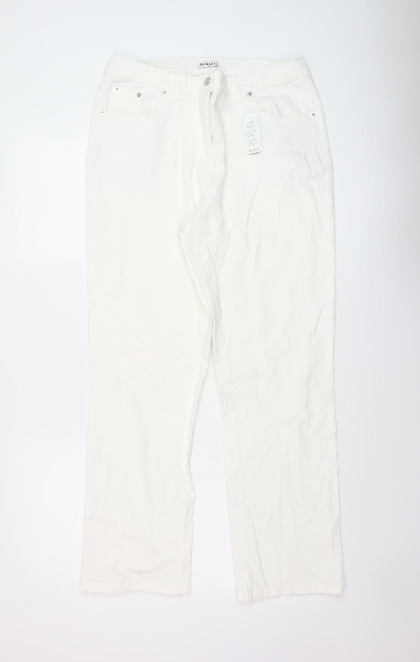 Damart Womens White Cotton Straight Jeans Size 16 L28 in Regular Button