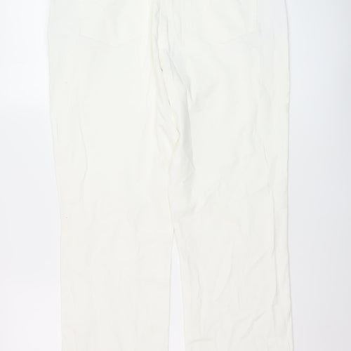 Damart Womens White Cotton Straight Jeans Size 16 L28 in Regular Button