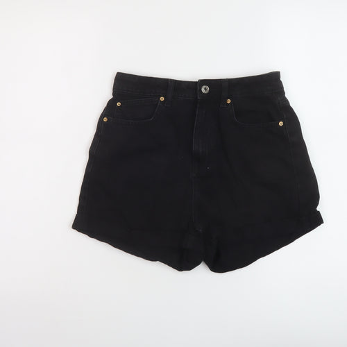 Denim & Co. Womens Black Cotton Mom Shorts Size 10 L3 in Regular Button
