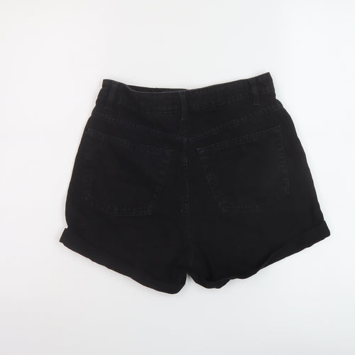 Denim & Co. Womens Black Cotton Mom Shorts Size 10 L3 in Regular Button