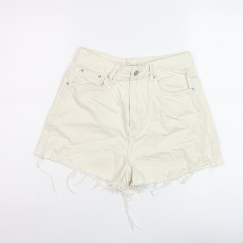 Glassons Womens Beige Cotton Mom Shorts Size 10 L3 in Regular Button