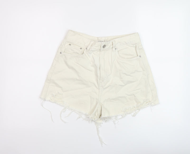 Glassons Womens Beige Cotton Mom Shorts Size 10 L3 in Regular Button
