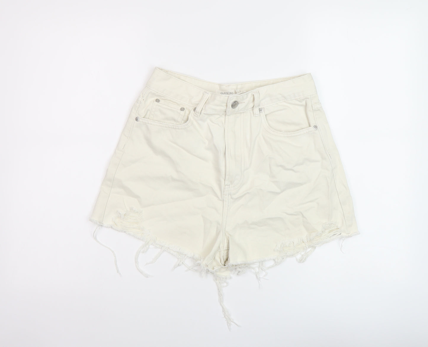 Glassons Womens Beige Cotton Mom Shorts Size 10 L3 in Regular Button