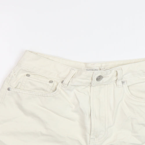 Glassons Womens Beige Cotton Mom Shorts Size 10 L3 in Regular Button