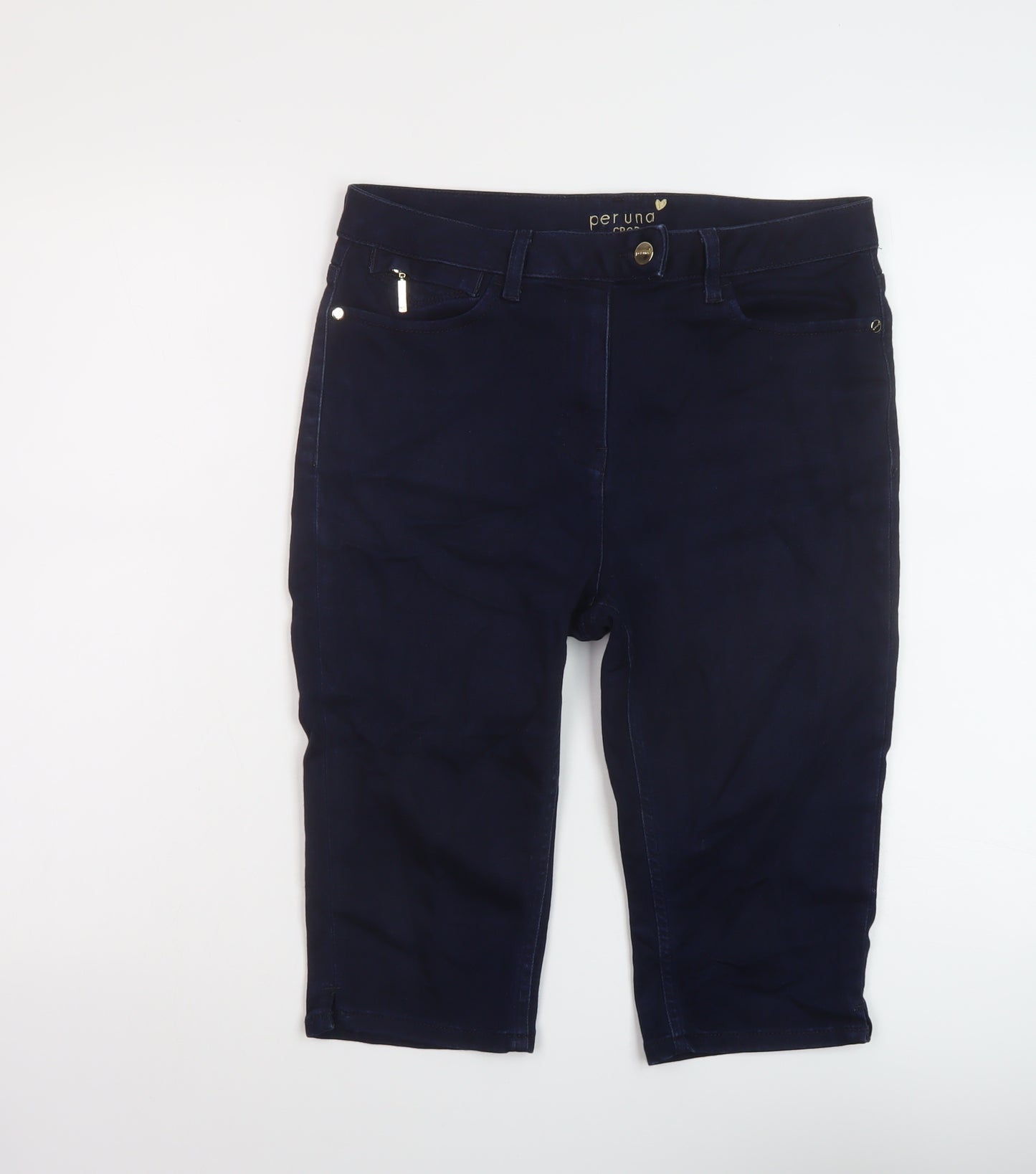Per Una Womens Blue Cotton Bermuda Shorts Size 30 in L14 in Regular Button