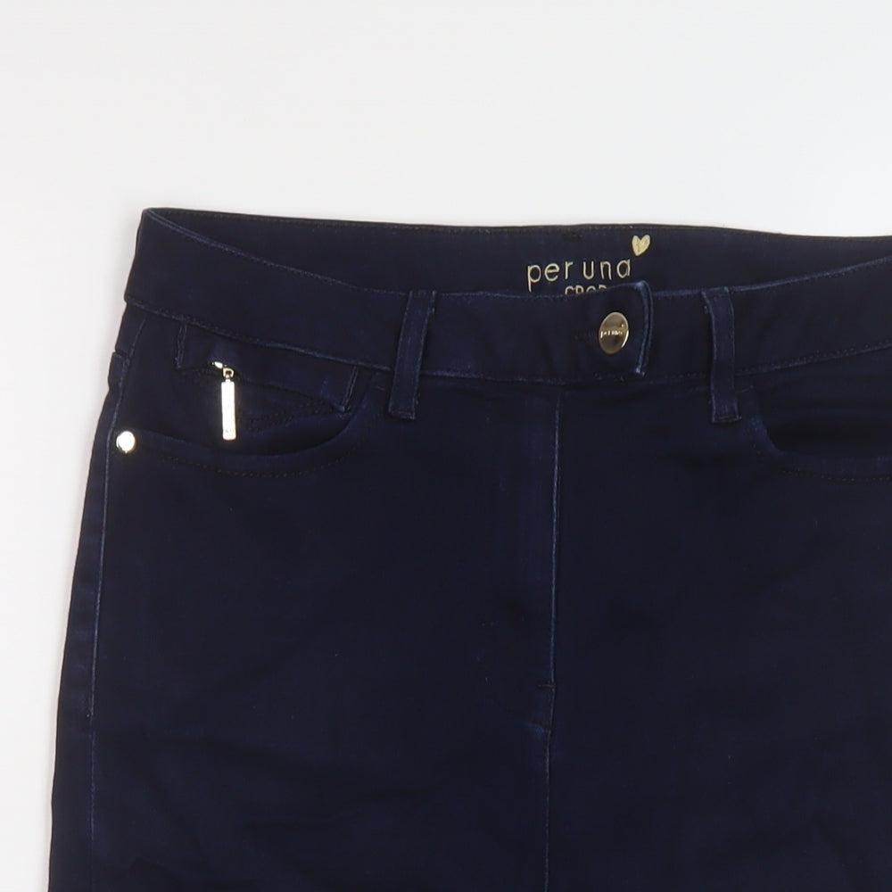 Per Una Womens Blue Cotton Bermuda Shorts Size 30 in L14 in Regular Button