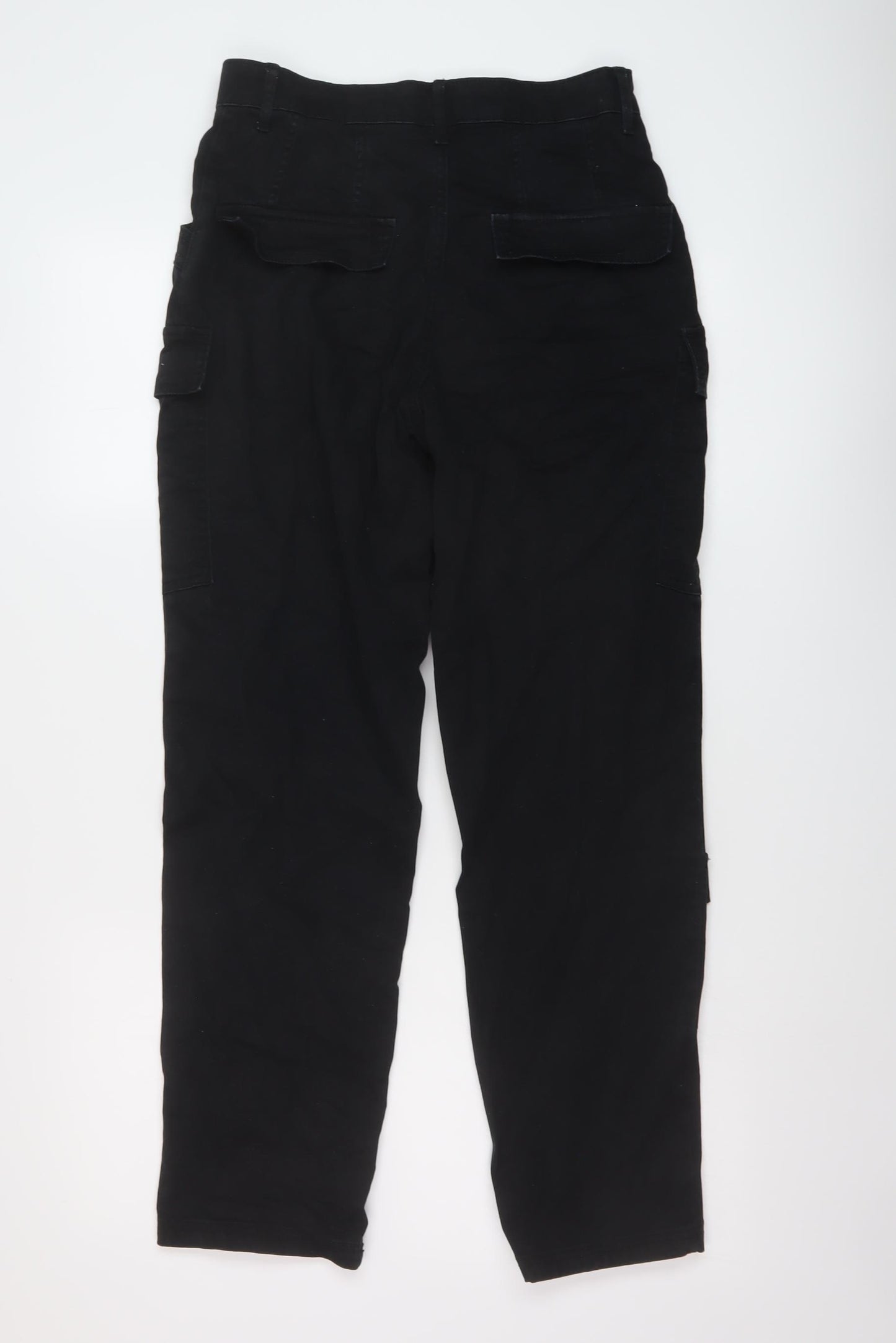 H&M Womens Black Cotton Trousers Size 8 L28 in Regular Button