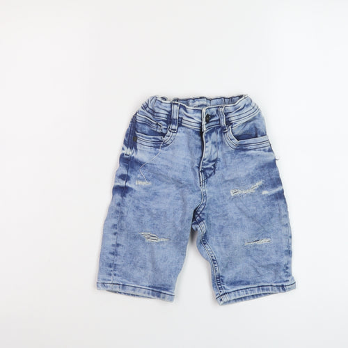 Denim & Co. Boys Blue Cotton Bermuda Shorts Size 5-6 Years Regular Zip