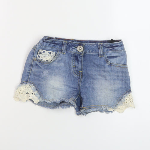 NEXT Girls Blue Cotton Hot Pants Shorts Size 6 Years Regular Zip
