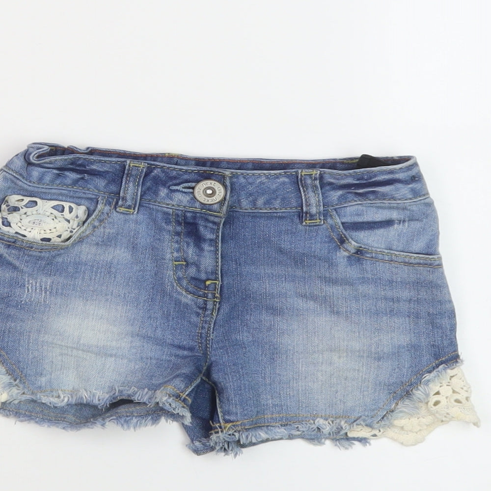 NEXT Girls Blue Cotton Hot Pants Shorts Size 6 Years Regular Zip